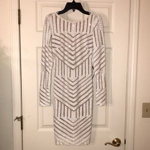 Women’s White Sequin Dress Low Back Long Sleeves